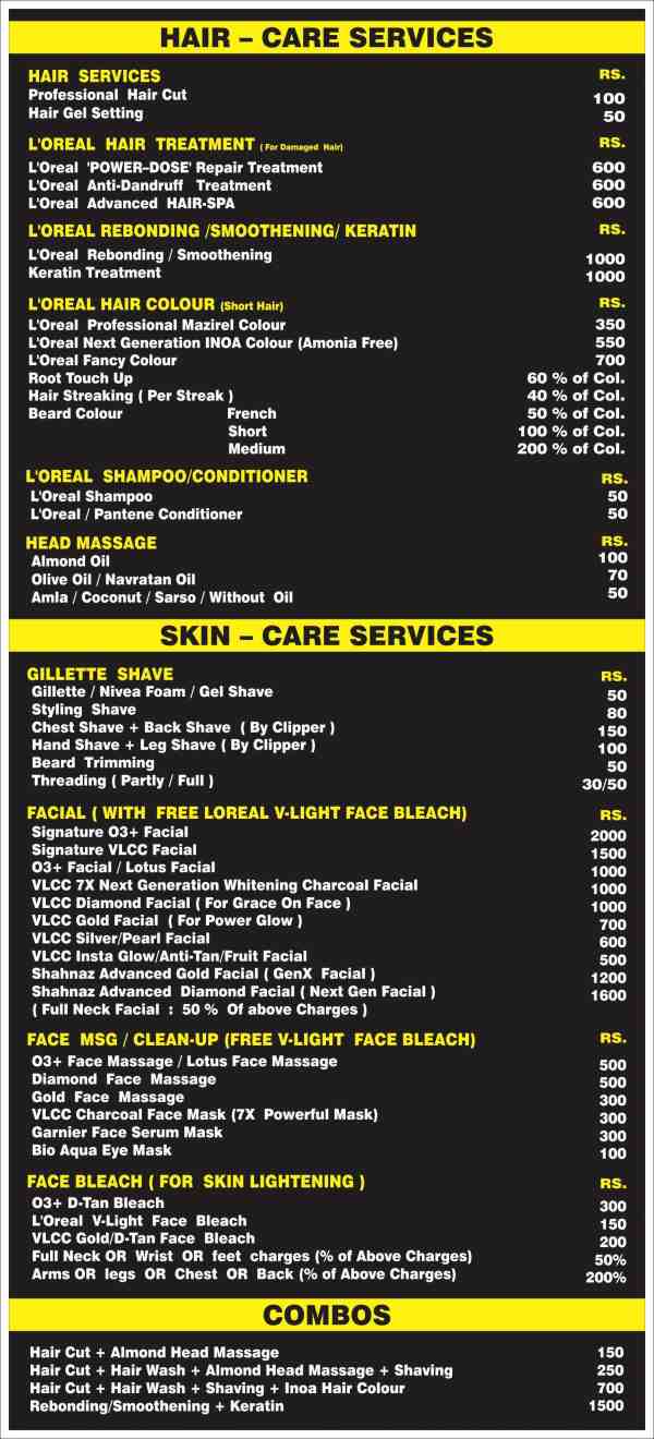 Rate List – Hair Smoothening Price-75% Discount